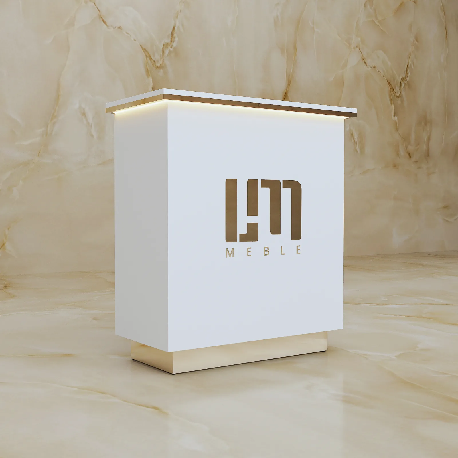 Lada recepcyjna Linea Prestige Mat, biały mat, szerokość 100 cm, z logo