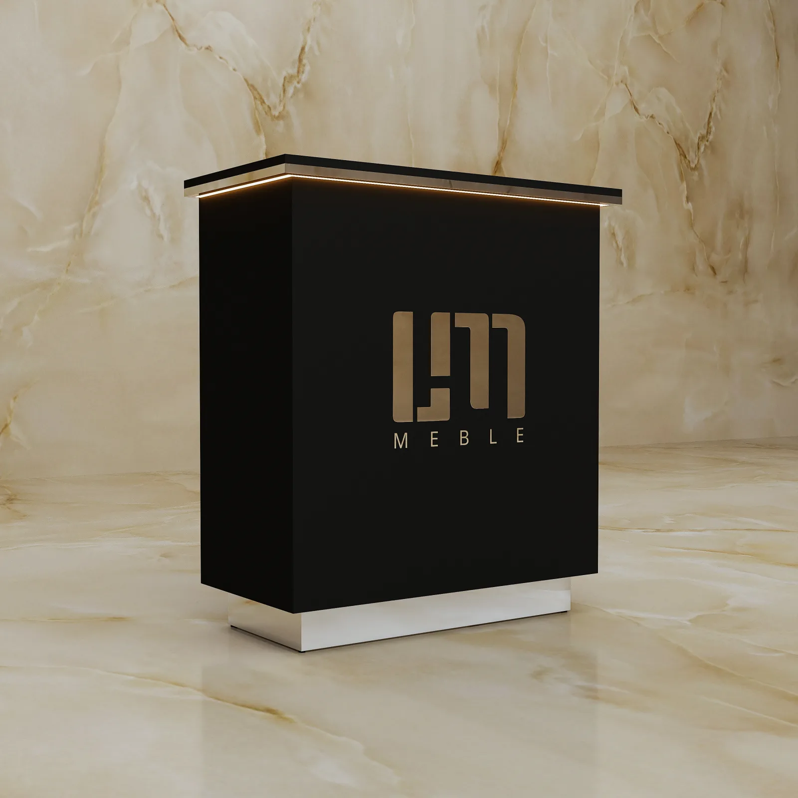 Lada recepcyjna Linea Prestige Mat, czarny mat, szerokość 100 cm, z logo