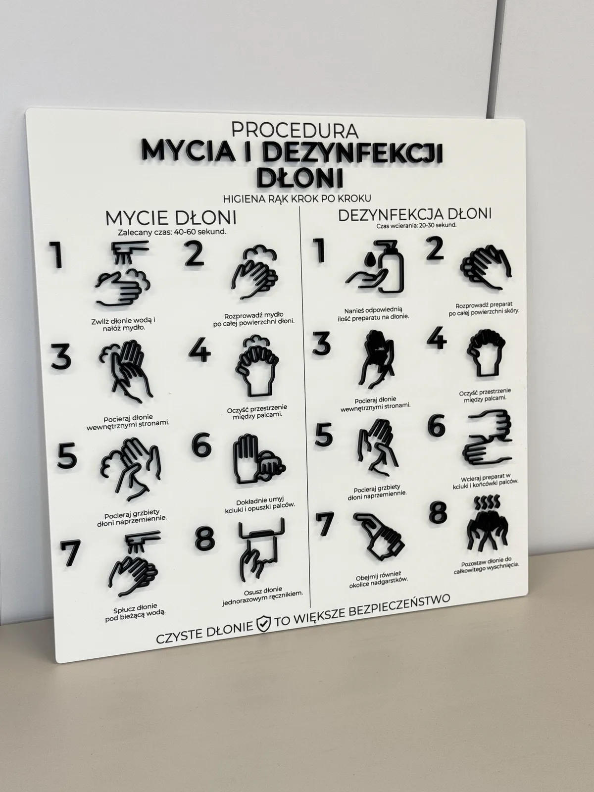 Tabliczka 3D: Instrukcja mycia i dezynfekcji rąk